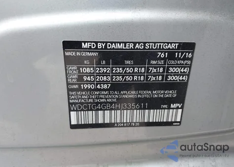 2017 Mercedes-Benz Gla 250 4Matic z USA, uszkodzony, nr VIN WDCTG4GB4HJ335611